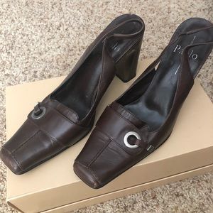 Brown sling back heel